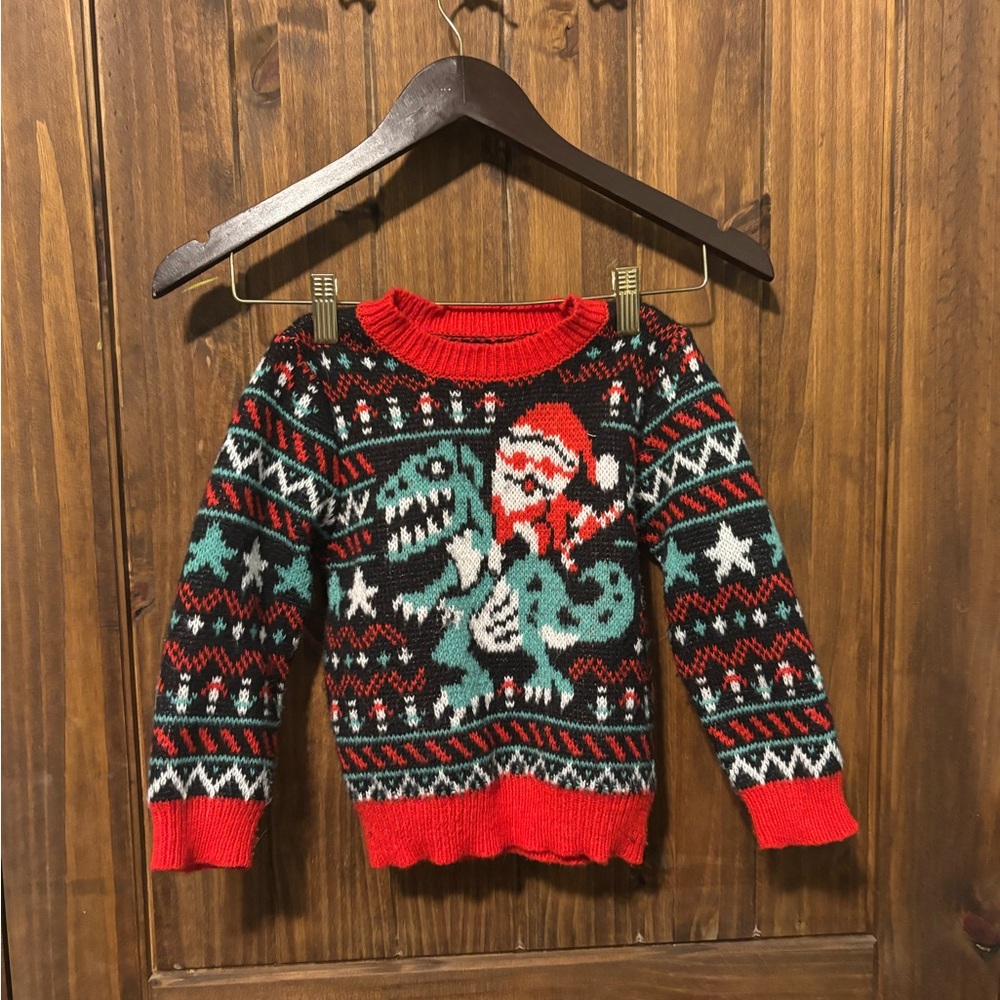 Kids Red Dinosaur Santa Sweater